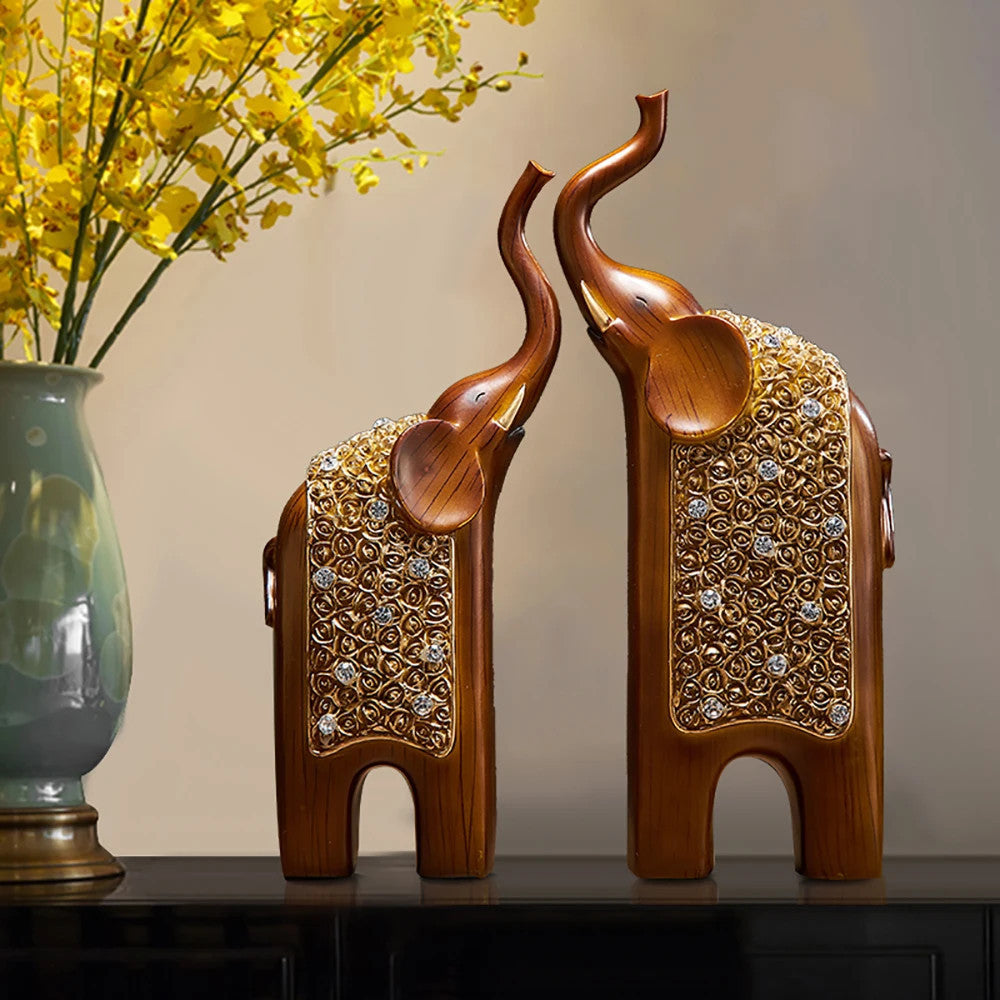 2pcs Retro Resin Elephant Ornaments Vintage Exquisite Home Office TV C - origin royal