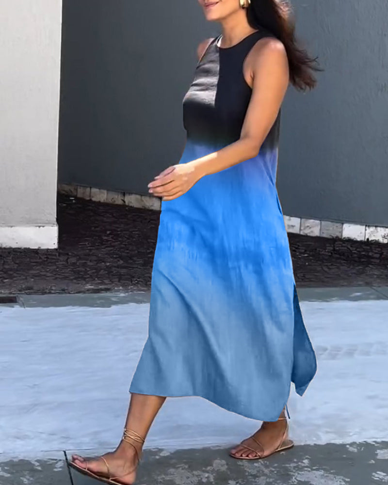 Anette | Sleeveless Round Neck Dress with Gradient Design