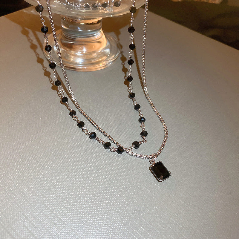 Black Pearl Double Strand Silver Necklace