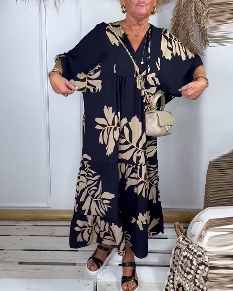 Ivy™ | Women's Daily Dress with Contrast Leaf Design