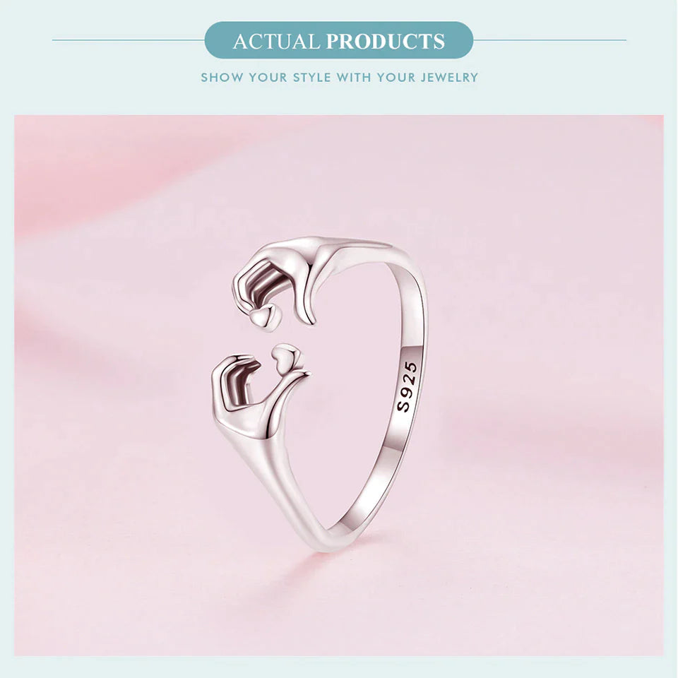 925 Sterling Silver Embracing Love Couple Ring