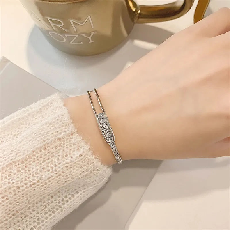 925 Sterling Silver Open Cuff Bracelet with Zirconia – Effortless Elegance and Timeless Sparkle