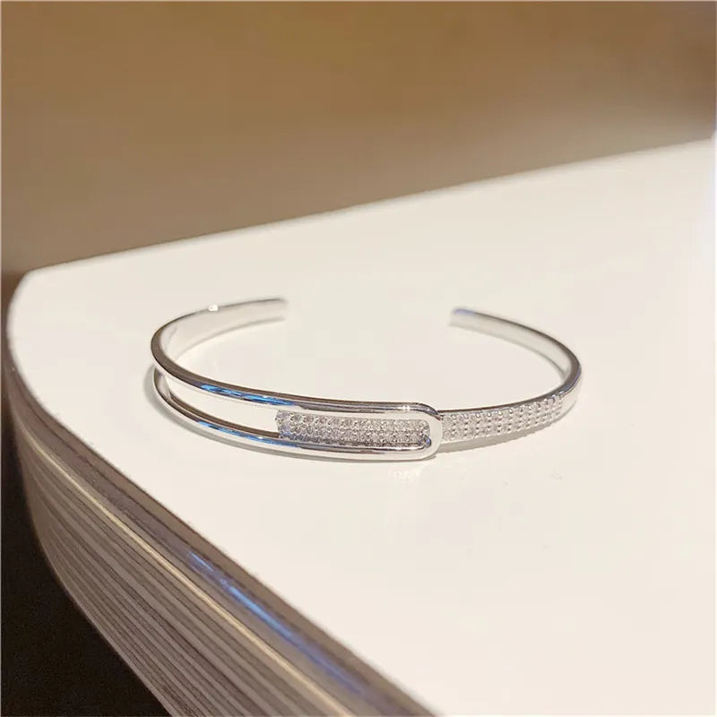925 Sterling Silver Open Cuff Bracelet with Zirconia – Effortless Elegance and Timeless Sparkle