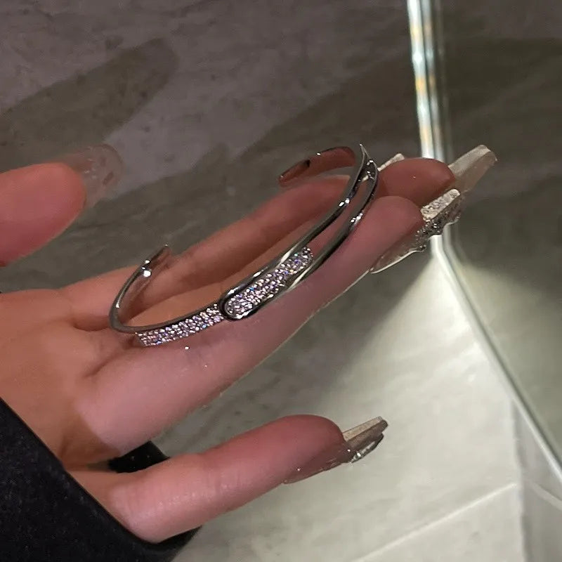 925 Sterling Silver Open Cuff Bracelet with Zirconia – Effortless Elegance and Timeless Sparkle