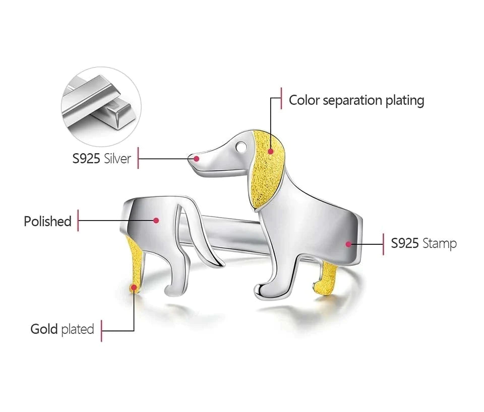Charming Adjustable Silver Dachshund Ring – Full of Personality