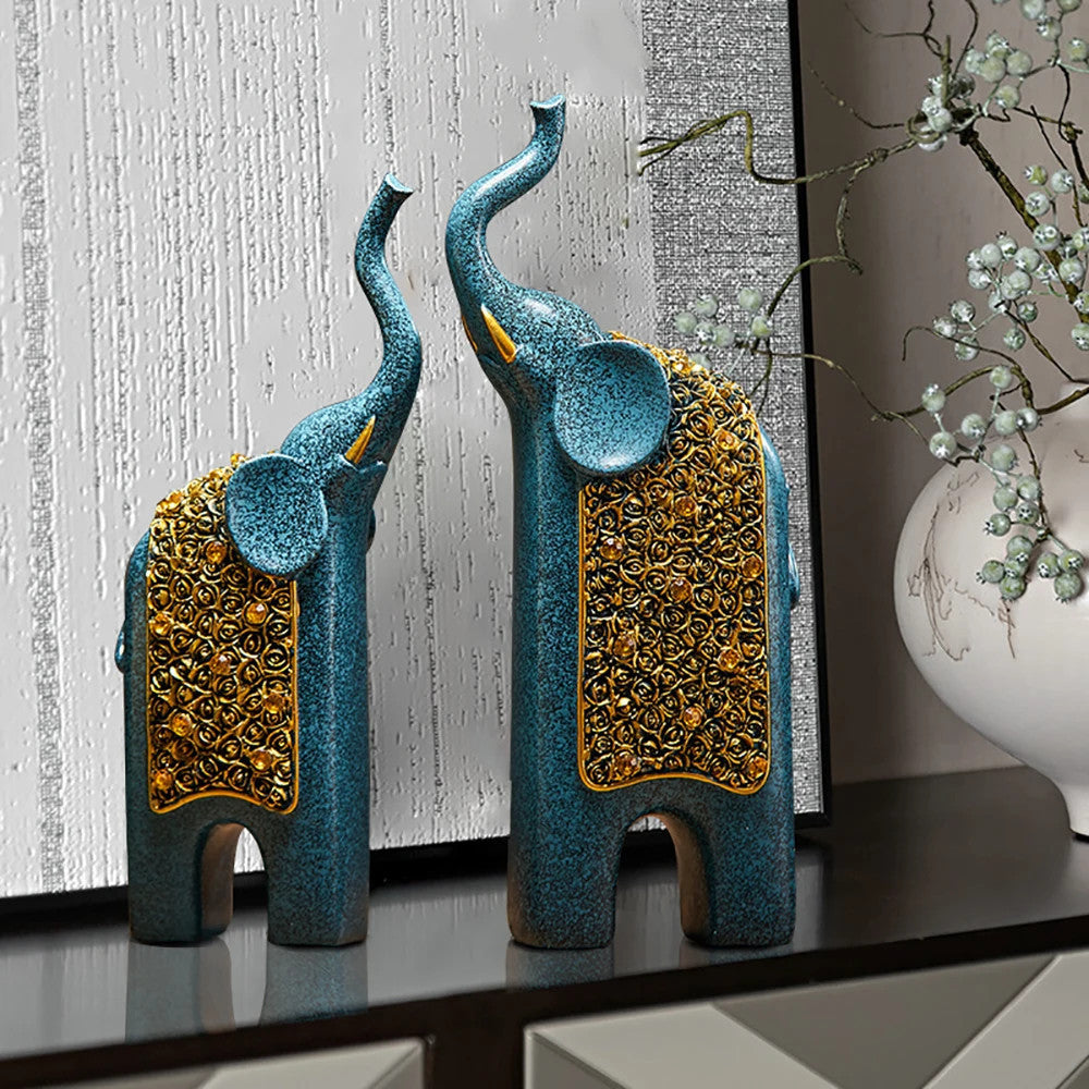 2pcs Retro Resin Elephant Ornaments Vintage Exquisite Home Office TV C - origin royal