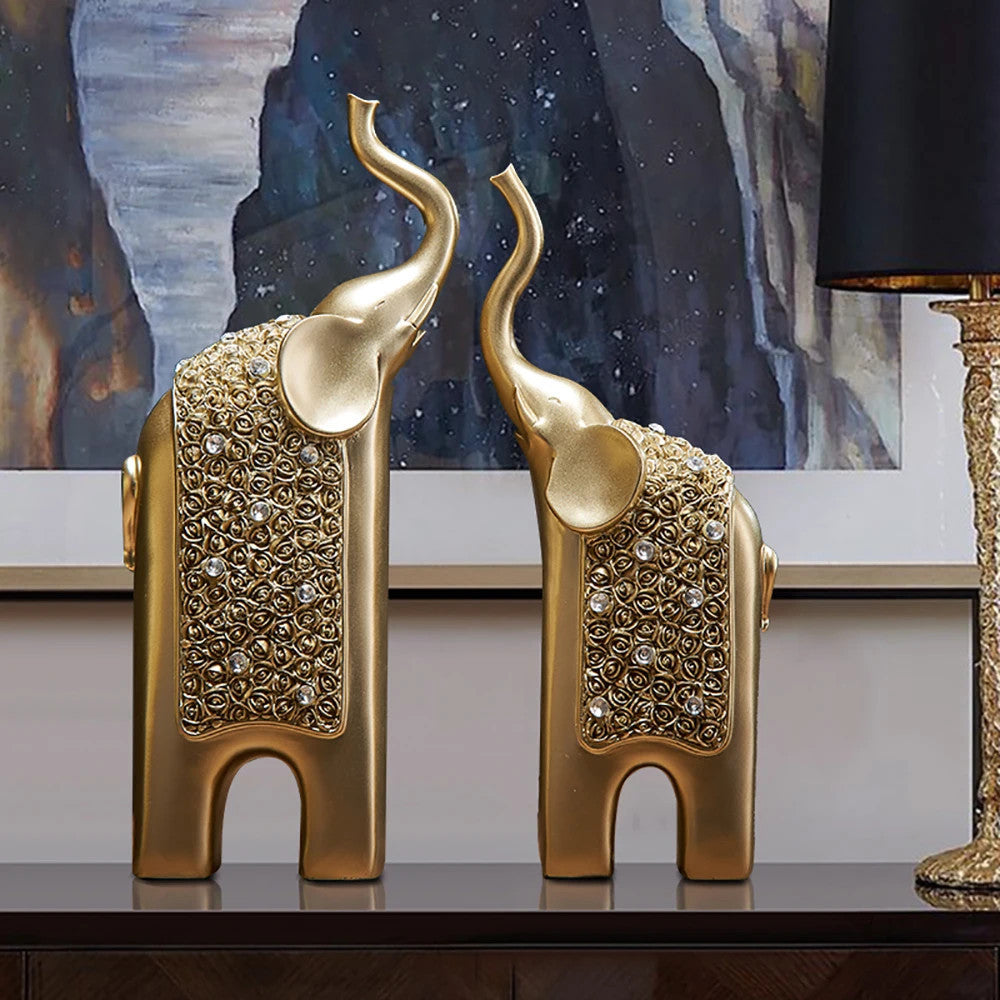 2pcs Retro Resin Elephant Ornaments Vintage Exquisite Home Office TV C - origin royal