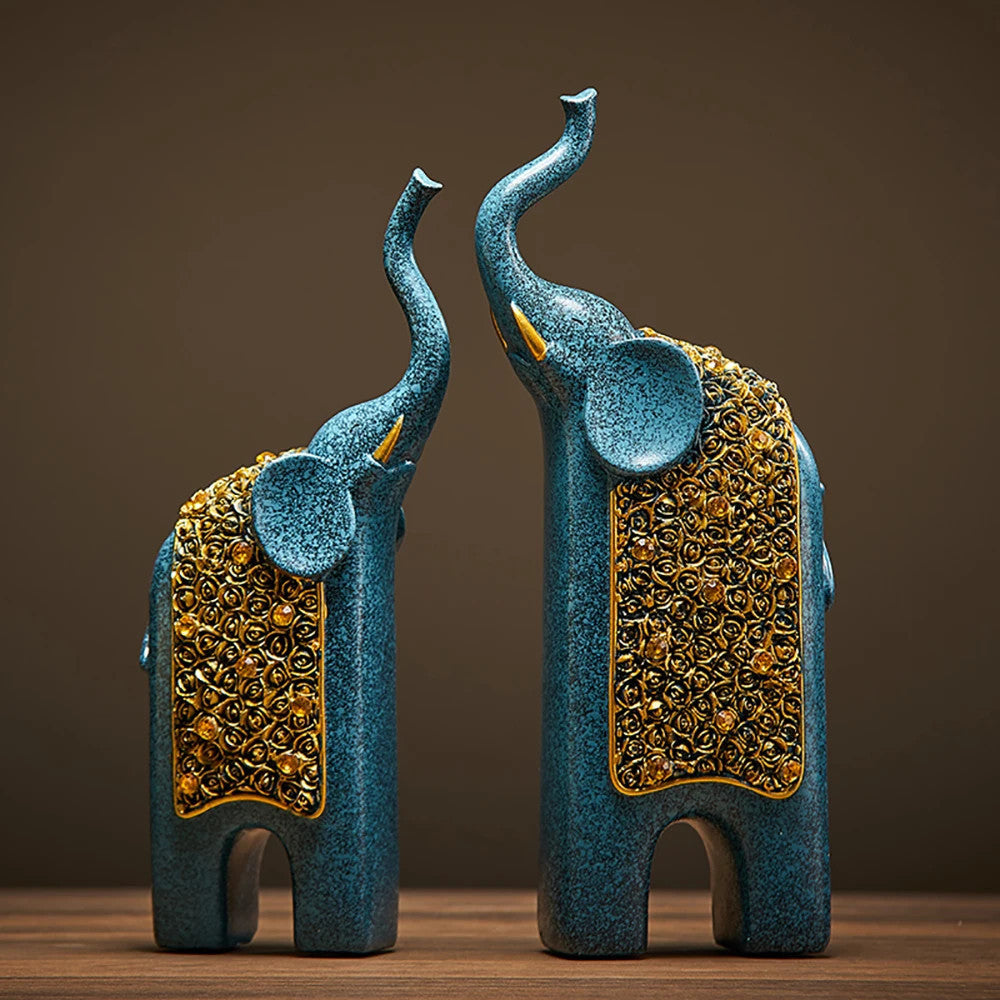 2pcs Retro Resin Elephant Ornaments Vintage Exquisite Home Office TV C - origin royal
