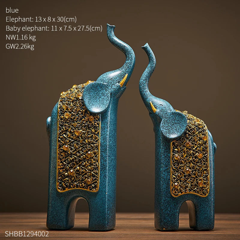 2pcs Retro Resin Elephant Ornaments Vintage Exquisite Home Office TV C - origin royal