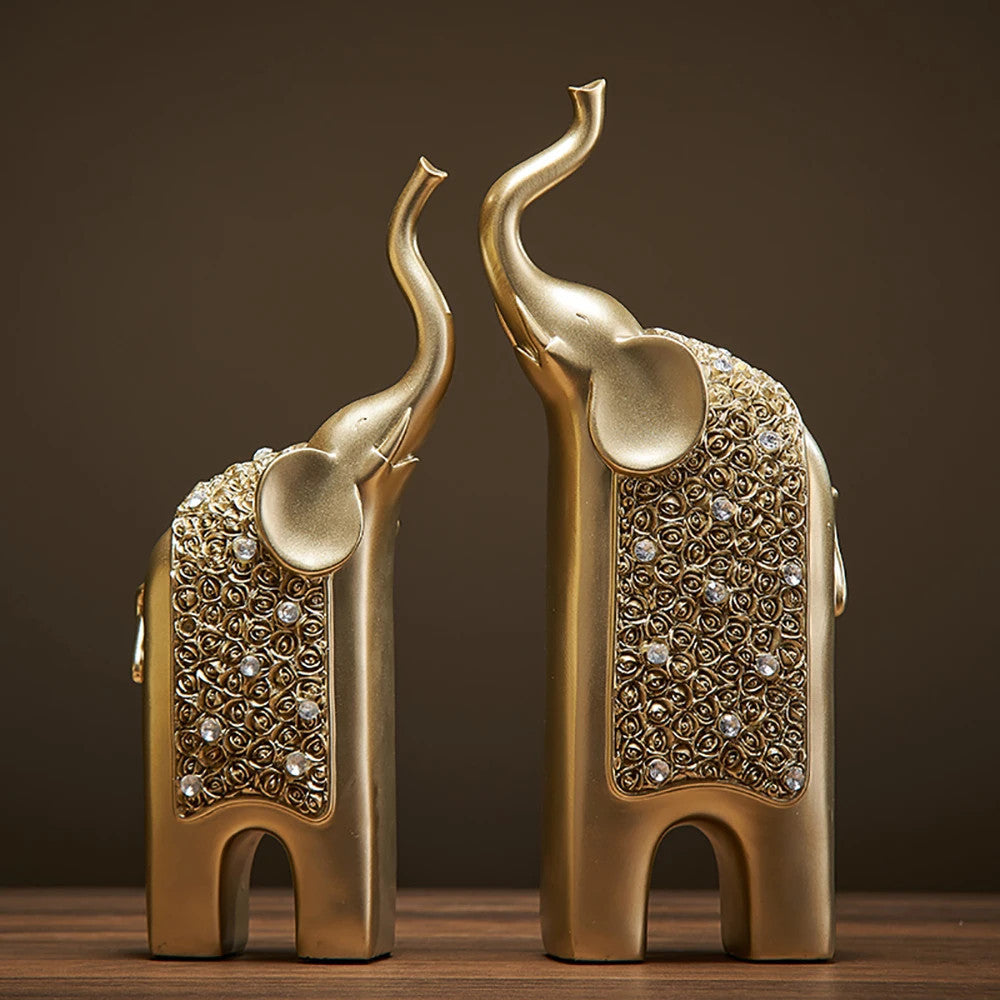 2pcs Retro Resin Elephant Ornaments Vintage Exquisite Home Office TV C - origin royal