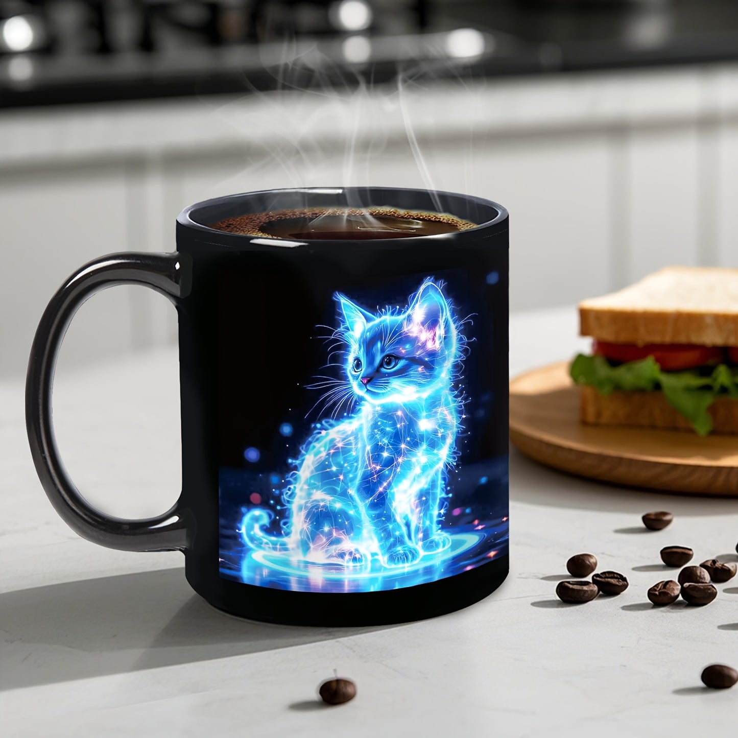 Electric Blue Cat Ceramic Mug