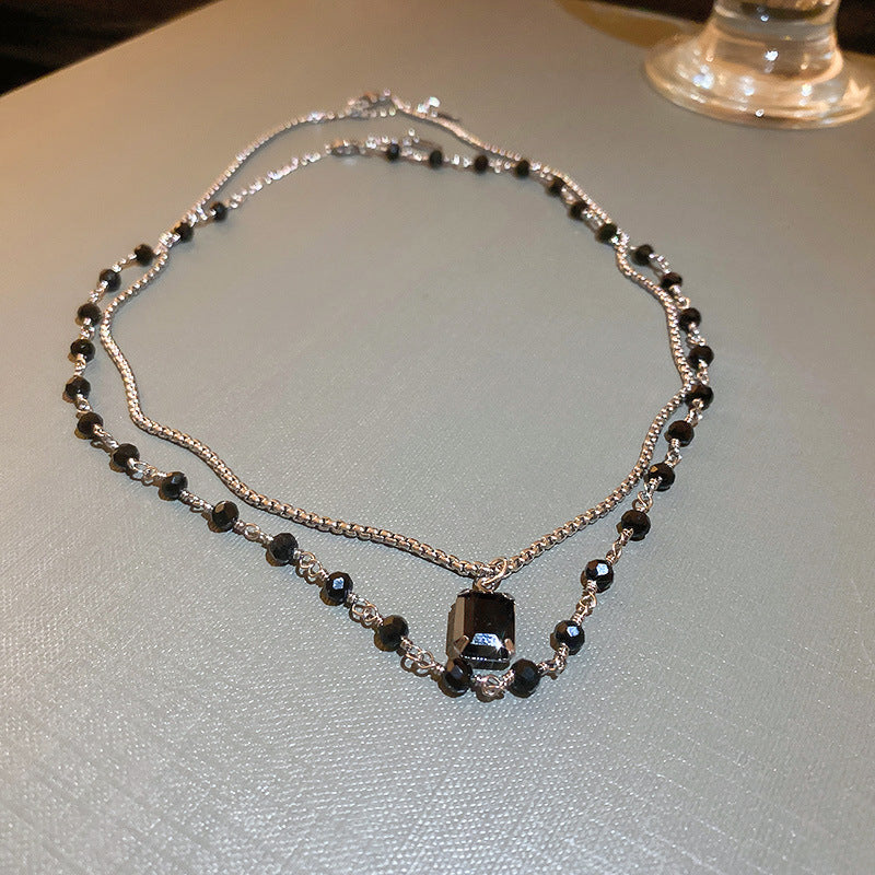 Black Pearl Double Strand Silver Necklace