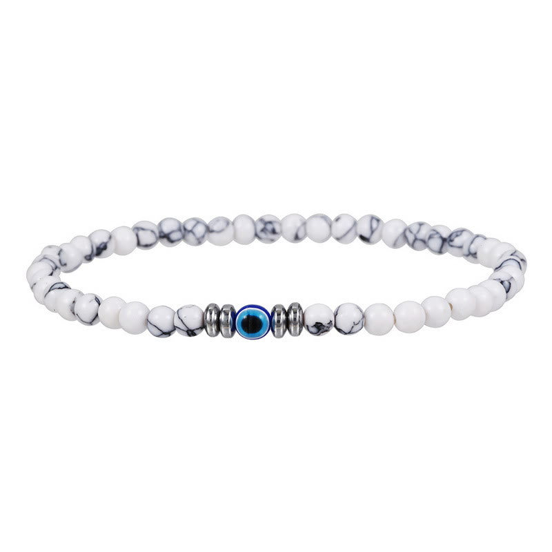Men's 4mm Natural Stone Bracelet with Evil Eye Charm