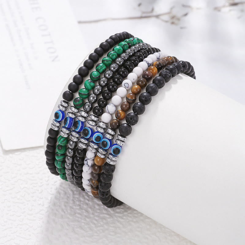 Men's 4mm Natural Stone Bracelet with Evil Eye Charm
