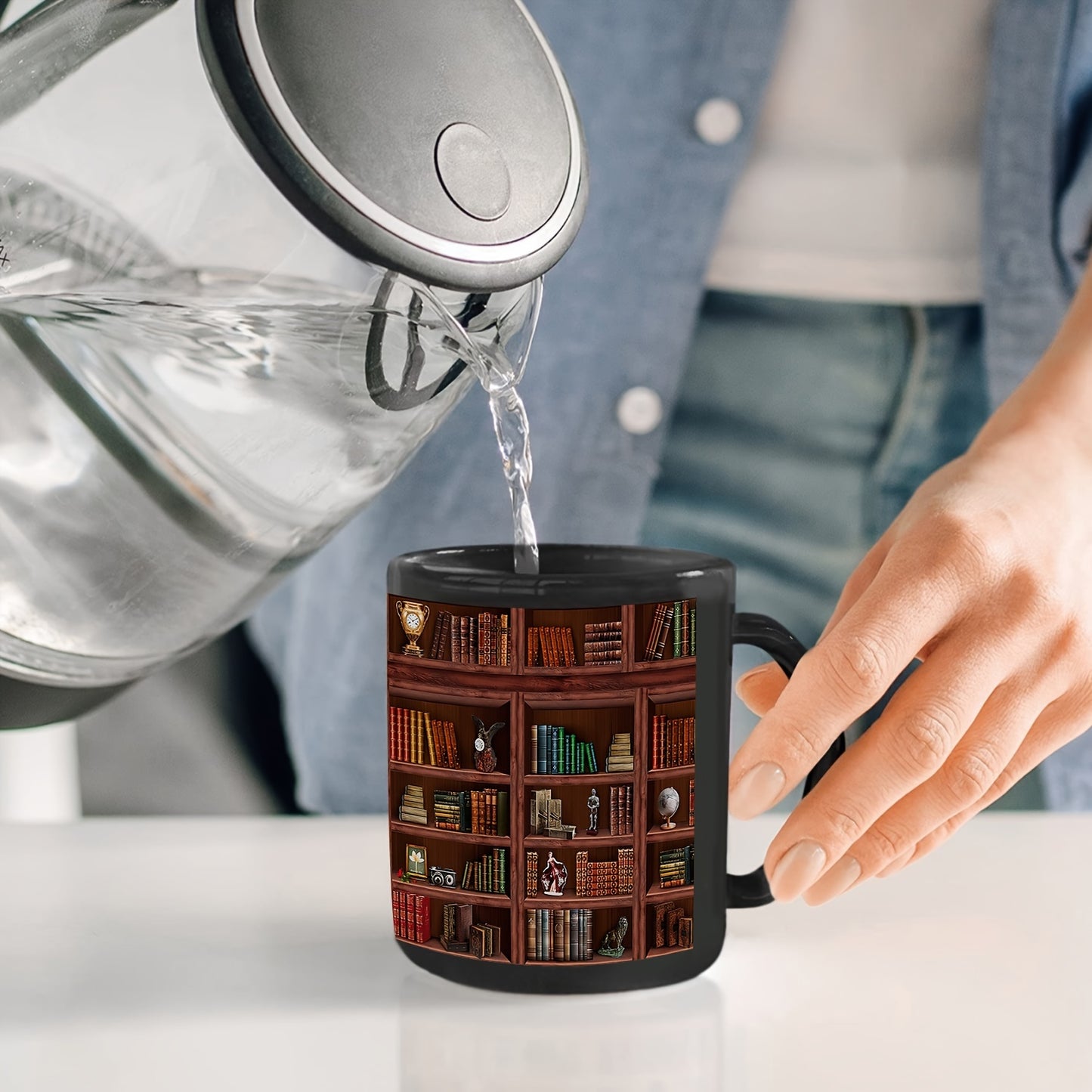 Library Bookshelf Ceramic Mug