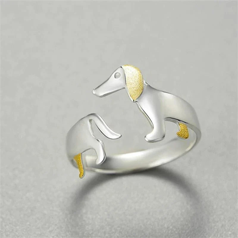 Charming Adjustable Silver Dachshund Ring – Full of Personality