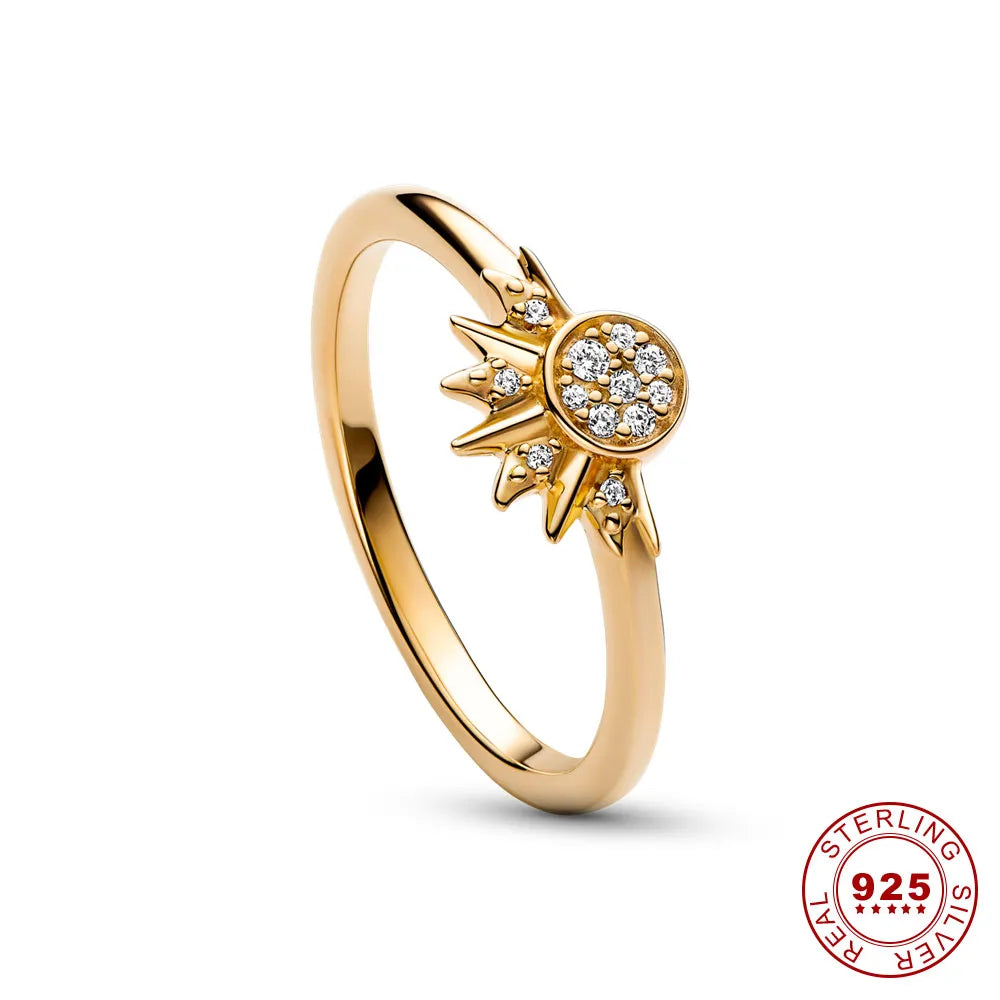 Celestial Crystal Ring Duo: Sun & Moon Design