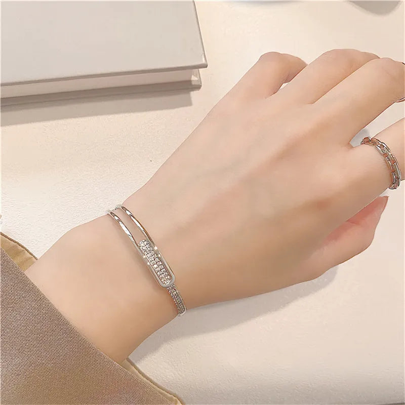 925 Sterling Silver Open Cuff Bracelet with Zirconia – Effortless Elegance and Timeless Sparkle