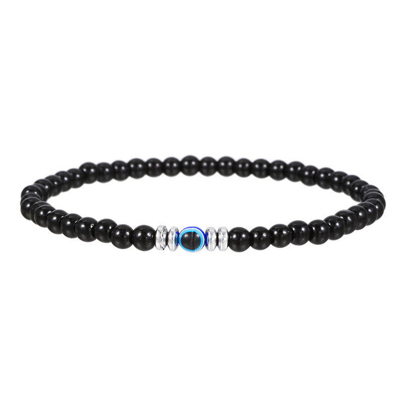 Men's 4mm Natural Stone Bracelet with Evil Eye Charm