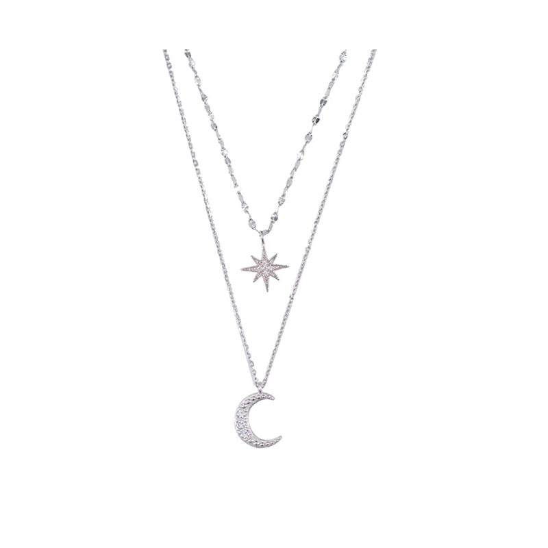 Silver Double Necklace – Double Moon with Moonlight Elegance