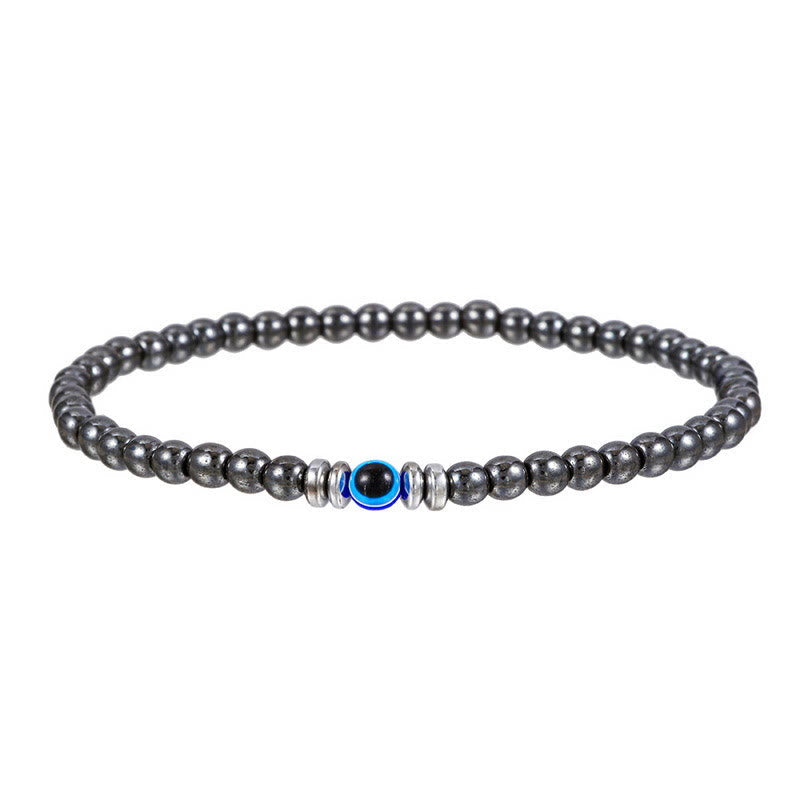 Men's 4mm Natural Stone Bracelet with Evil Eye Charm