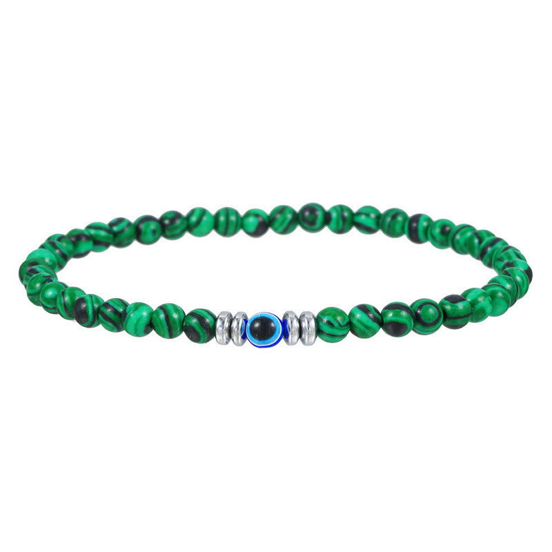 Men's 4mm Natural Stone Bracelet with Evil Eye Charm