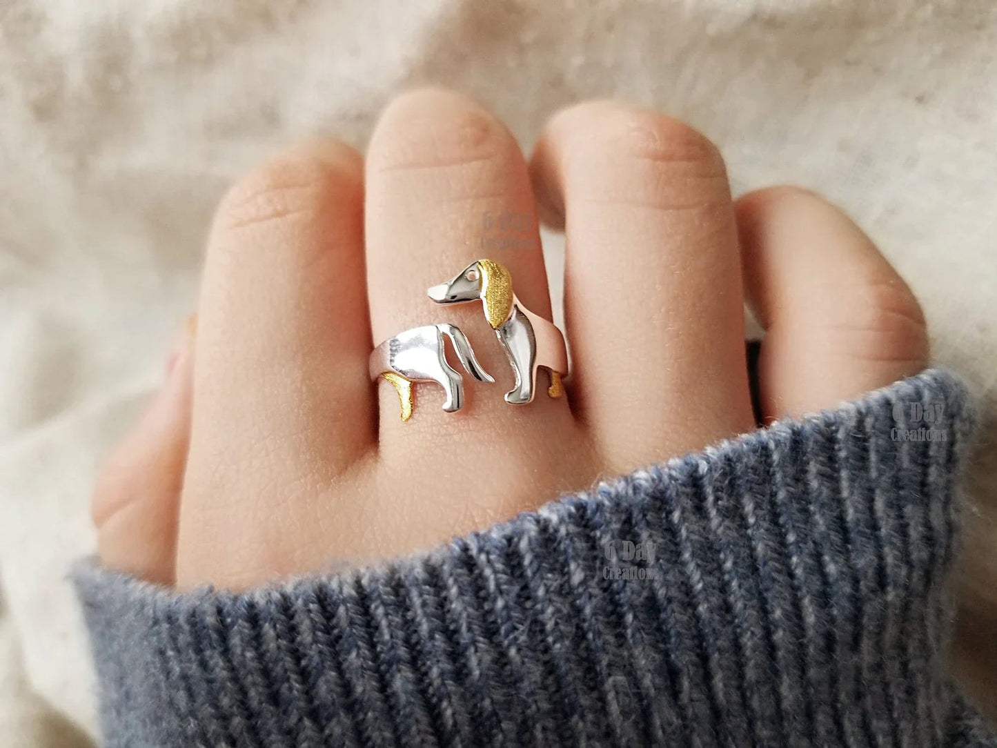 Charming Adjustable Silver Dachshund Ring – Full of Personality