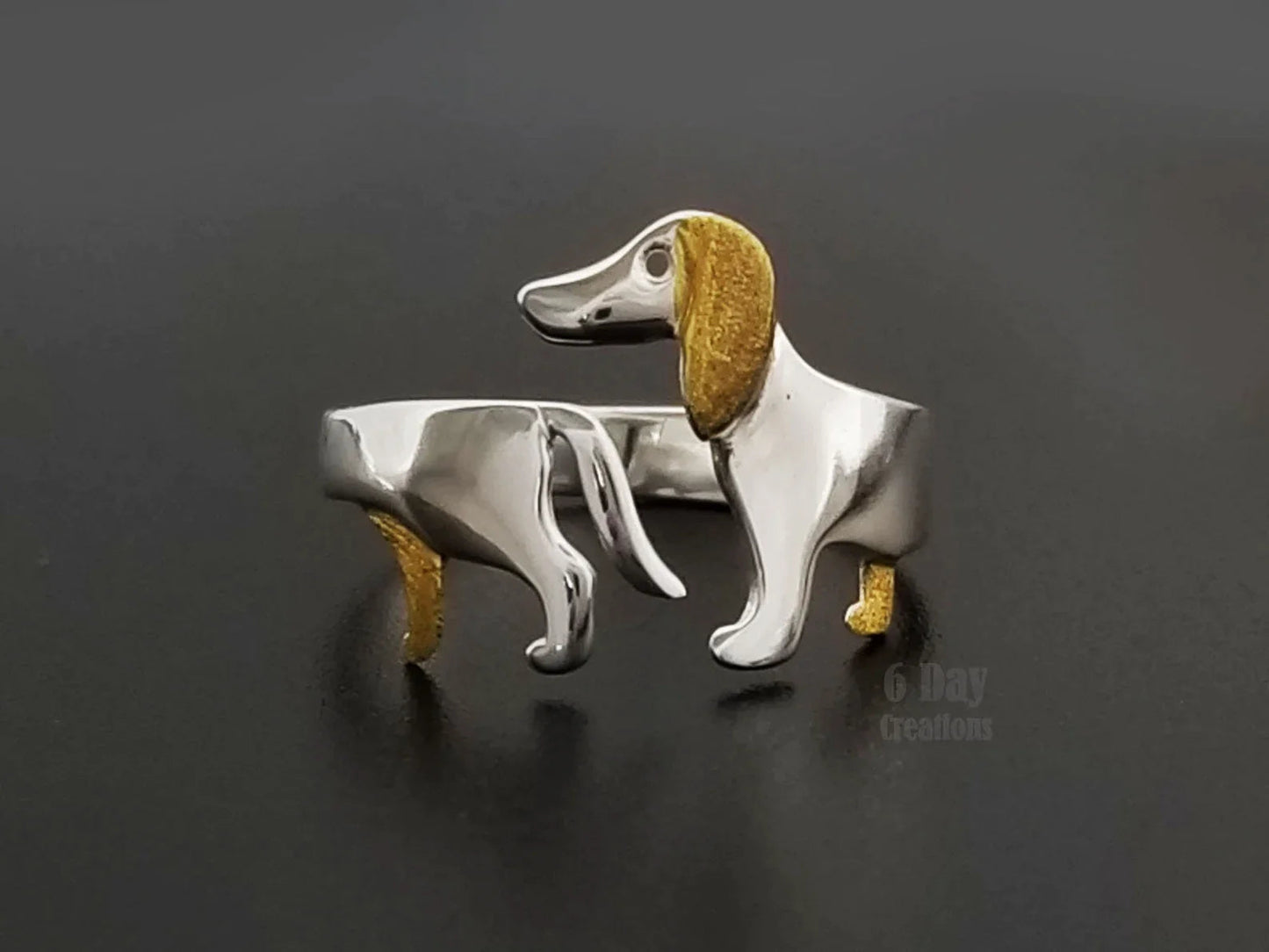Charming Adjustable Silver Dachshund Ring – Full of Personality
